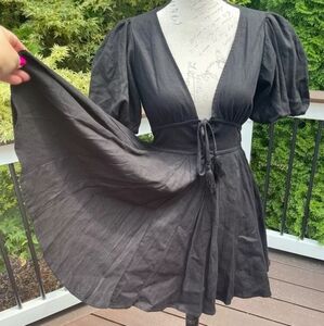 Plunge Neck Short Black Dress